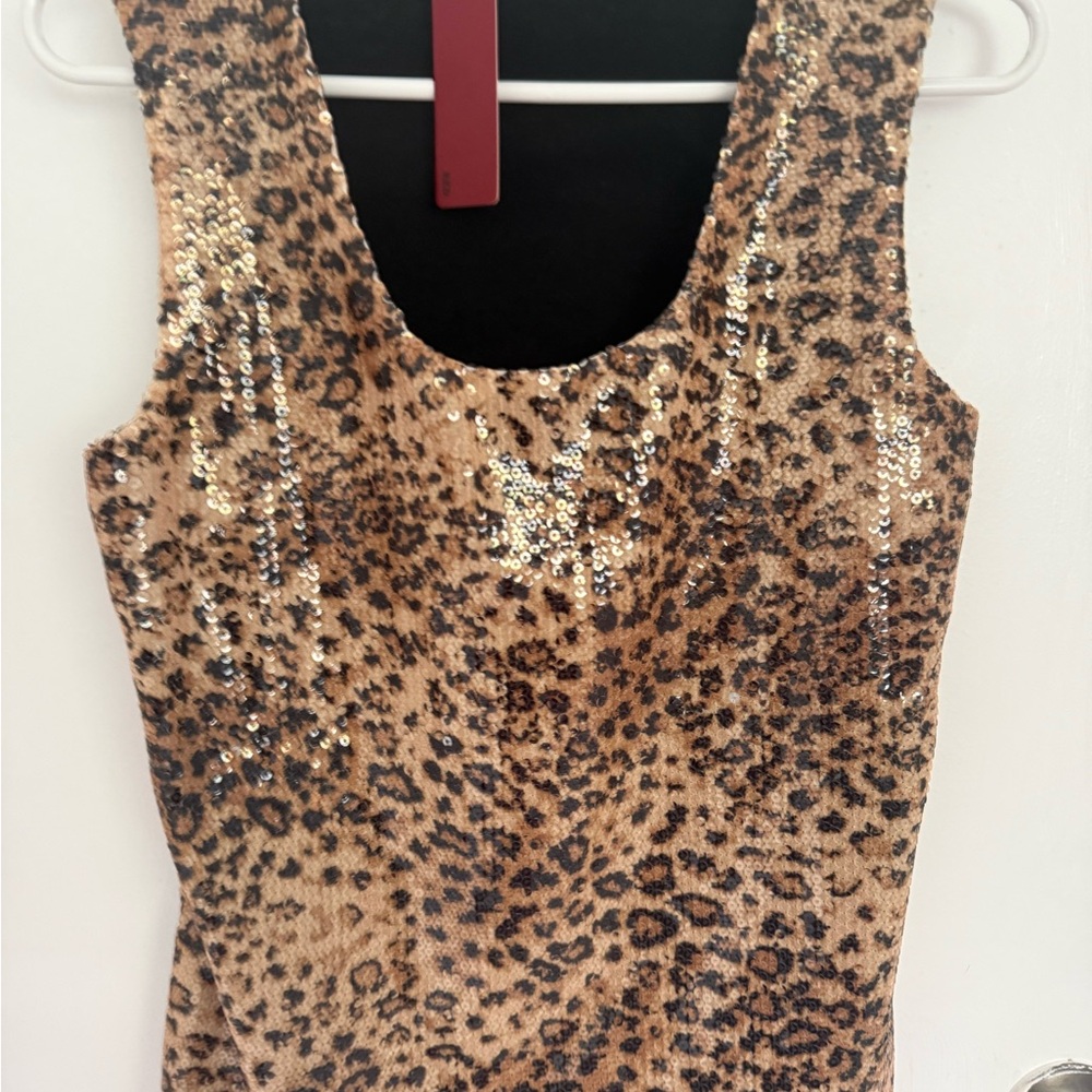 Red Leopard Sequin Tank Top